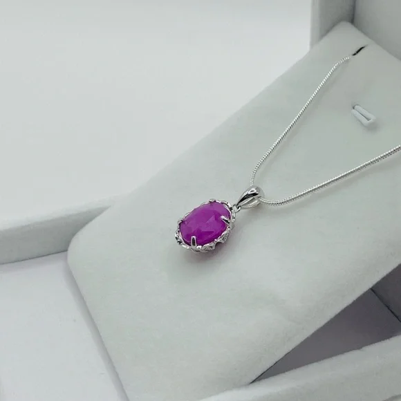 6.38 CT Natural Ruby Sterling Silver Pendant Necklace - Picture 3 of 6